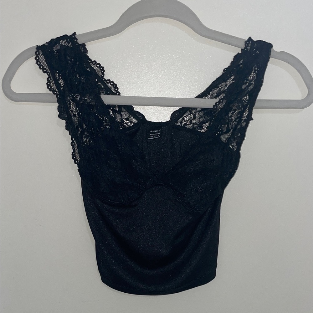 SHEIN Black Lace Detail Tank Top | 2
